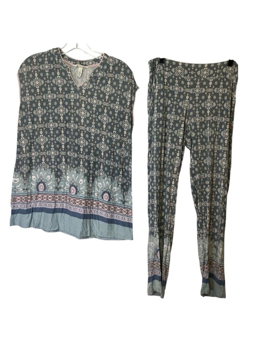 SOMA COOL NIGHTS Pajama Set Sz S Short Cap Sleeve Top & Long Pants Floral